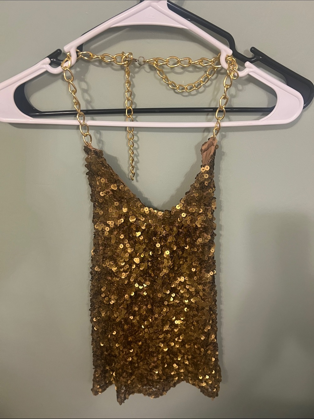 Wet Seal Gold Sequin chain strap top